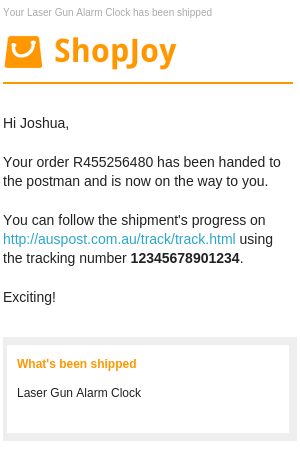 Sample shipping notification email